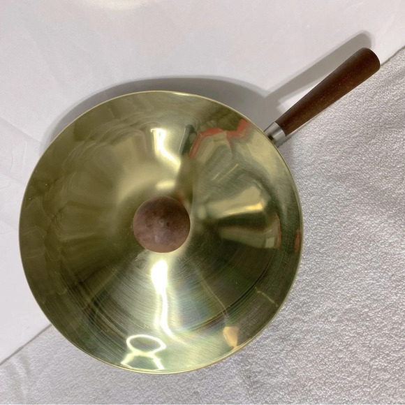 Vintage Aluminium Pan Sauce Pan With Gold Tone Lid & Wood Handles - Picture 2 of 12